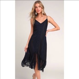 Lulu’s Zahria Navy Lace Button Front Midi Dress